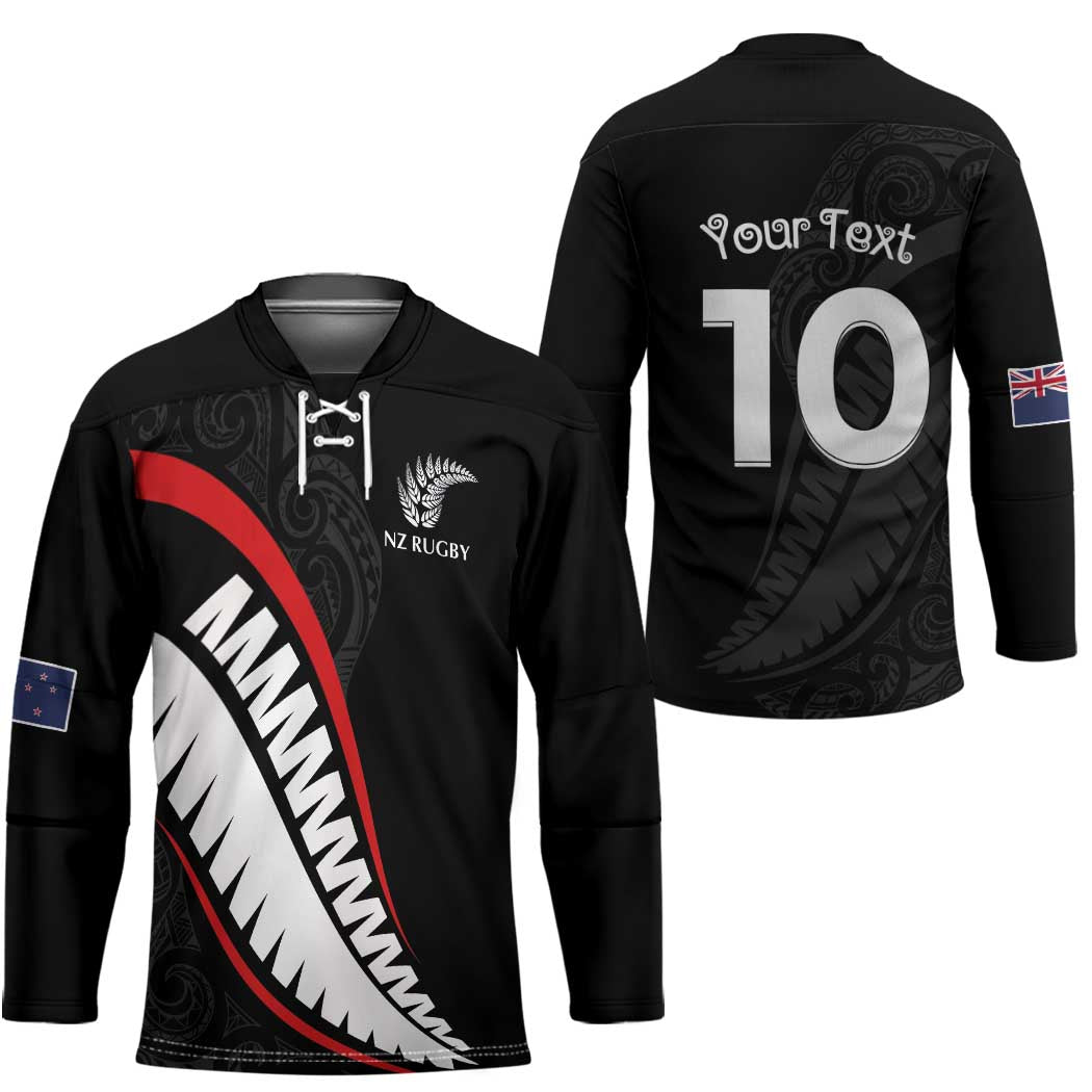 New Zealand Rugby Custom Hockey Jersey Sporty Silver Fern Shape with Maori Tattoos LT03 - Polynesian Pride