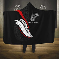 New Zealand Rugby Hooded Blanket Sporty Silver Fern Shape with Maori Tattoos LT03 - Polynesian Pride