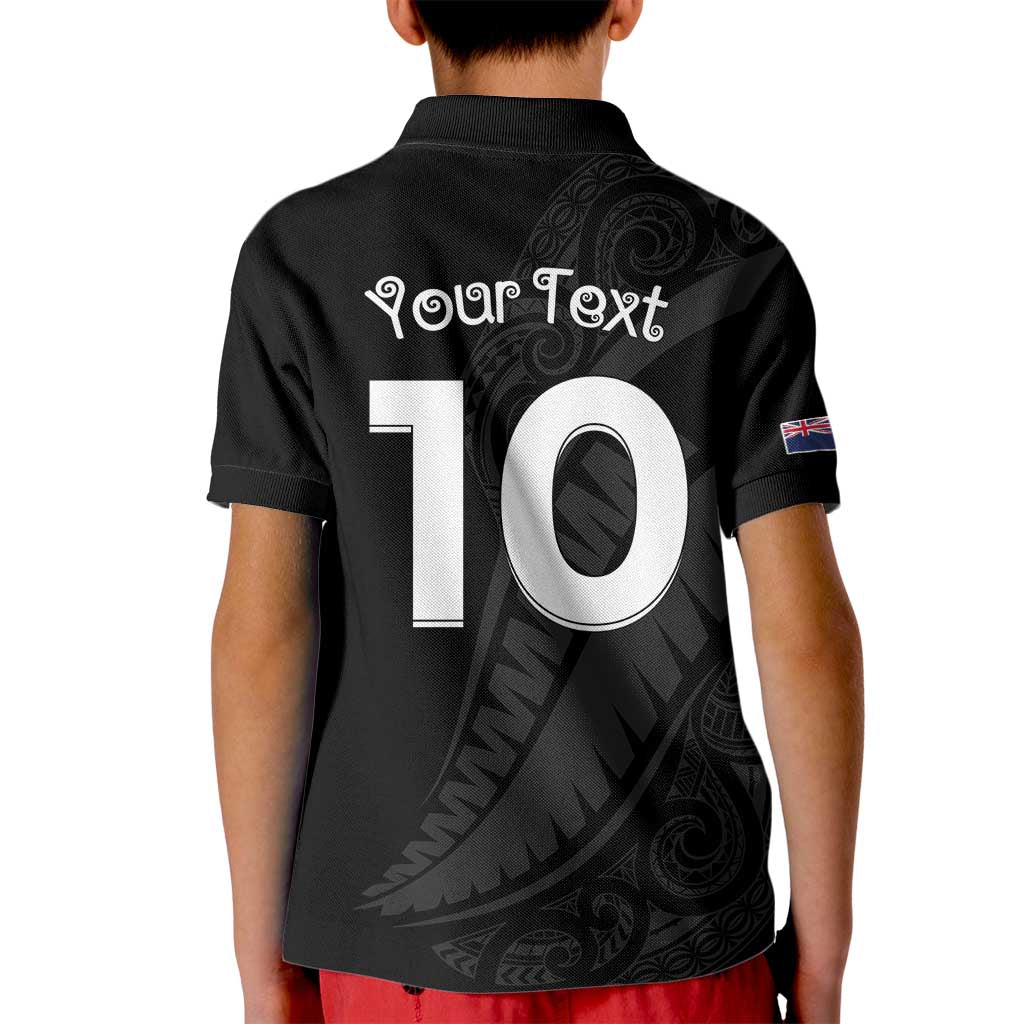 New Zealand Rugby Custom Kid Polo Shirt Sporty Silver Fern Shape with Maori Tattoos LT03 - Polynesian Pride