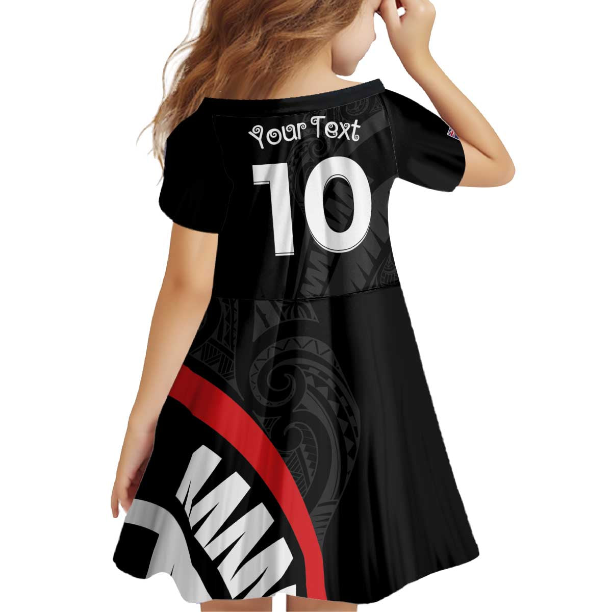 New Zealand Rugby Custom Kid Short Sleeve Dress Sporty Silver Fern Shape with Maori Tattoos LT03 - Polynesian Pride