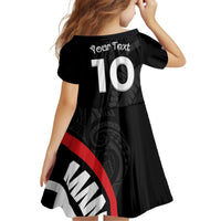 New Zealand Rugby Custom Kid Short Sleeve Dress Sporty Silver Fern Shape with Maori Tattoos LT03 - Polynesian Pride