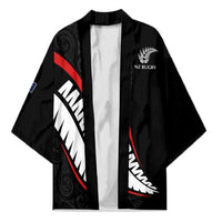 New Zealand Rugby Custom Kimono Sporty Silver Fern Shape with Maori Tattoos LT03 Unisex Black - Polynesian Pride
