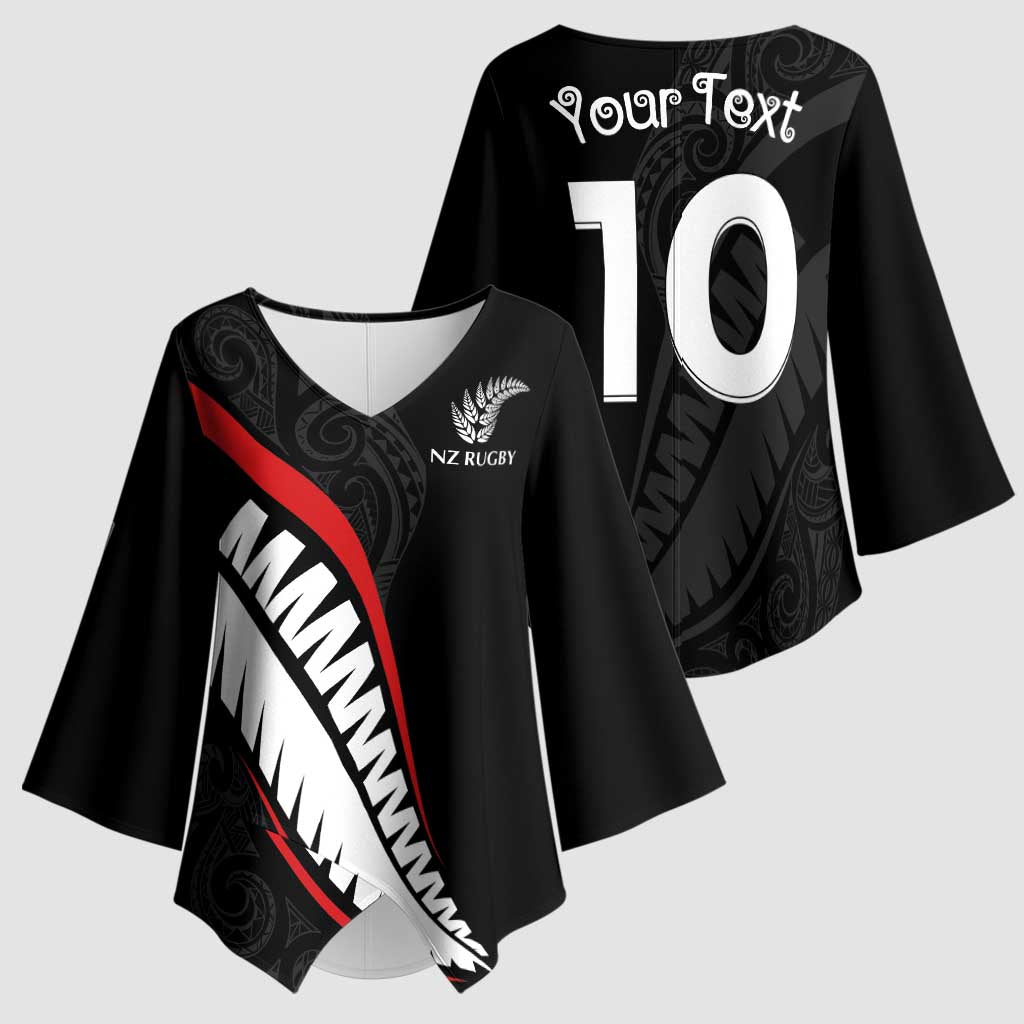 New Zealand Rugby Custom Kimono Sleeve Blouse Sporty Silver Fern Shape with Maori Tattoos LT03 - Polynesian Pride