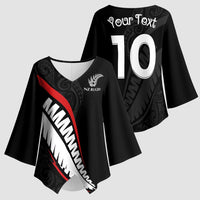 New Zealand Rugby Custom Kimono Sleeve Blouse Sporty Silver Fern Shape with Maori Tattoos LT03 - Polynesian Pride