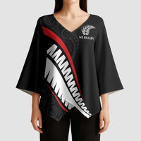 New Zealand Rugby Custom Kimono Sleeve Blouse Sporty Silver Fern Shape with Maori Tattoos LT03 - Polynesian Pride