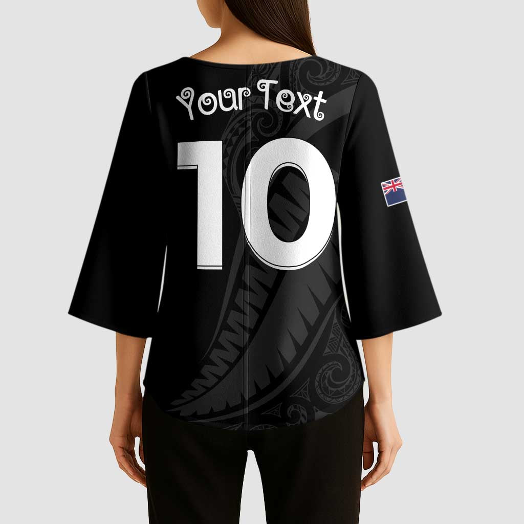 New Zealand Rugby Custom Kimono Sleeve Blouse Sporty Silver Fern Shape with Maori Tattoos LT03 - Polynesian Pride