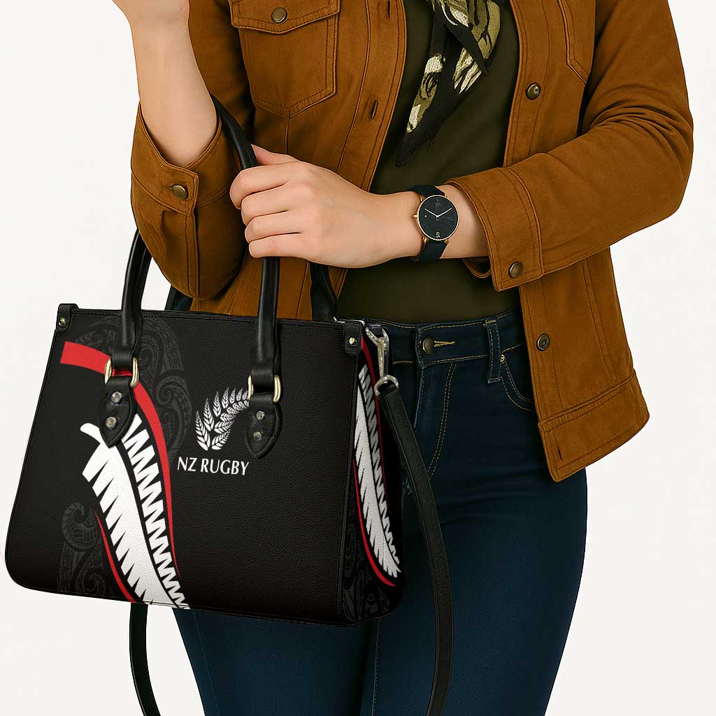 New Zealand Rugby Leather Bag Sporty Silver Fern Shape with Maori Tattoos LT03 - Polynesian Pride