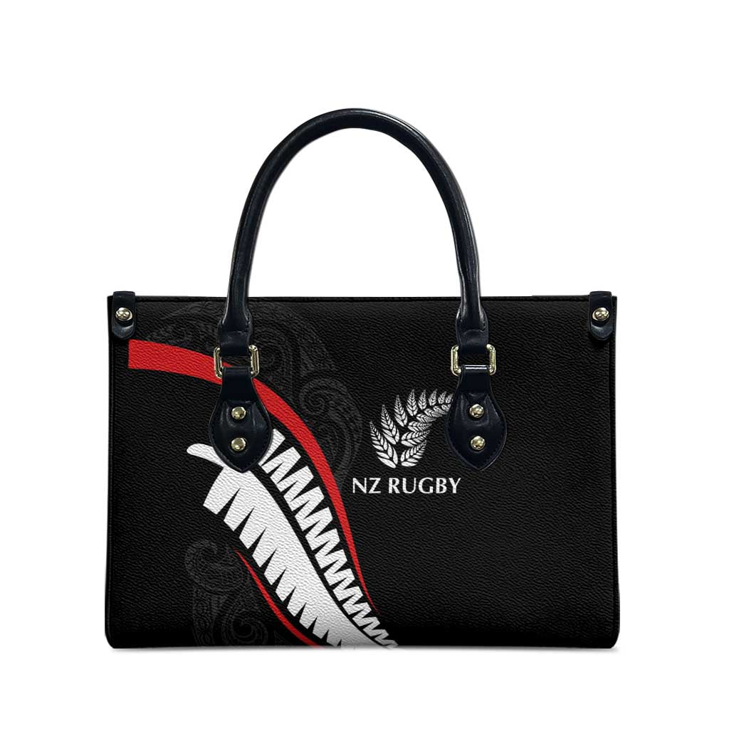 New Zealand Rugby Leather Bag Sporty Silver Fern Shape with Maori Tattoos LT03 - Polynesian Pride
