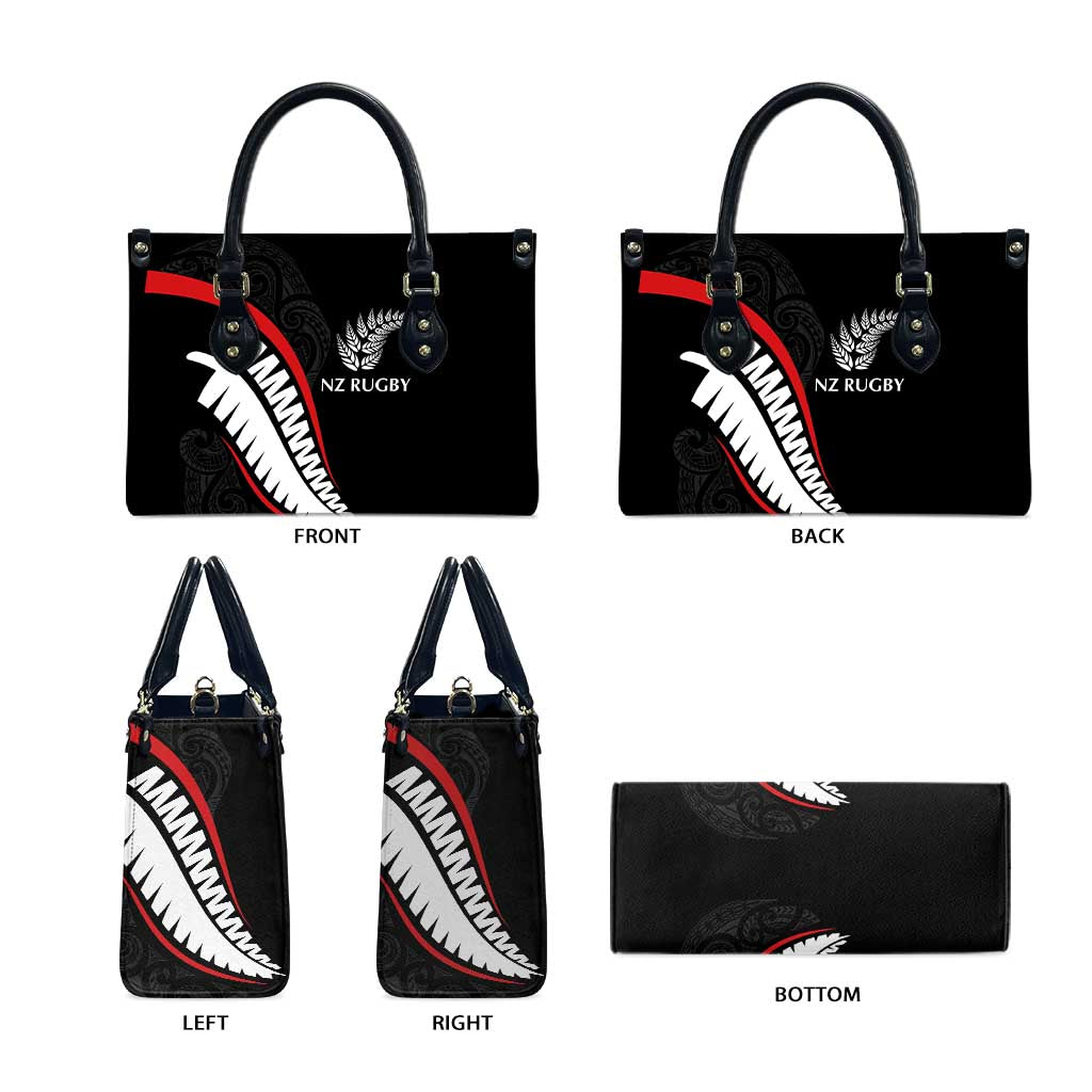 New Zealand Rugby Leather Bag Sporty Silver Fern Shape with Maori Tattoos LT03 - Polynesian Pride