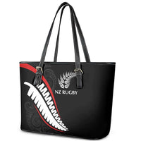 New Zealand Rugby Leather Tote Bag Sporty Silver Fern Shape with Maori Tattoos LT03 - Polynesian Pride