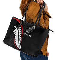 New Zealand Rugby Leather Tote Bag Sporty Silver Fern Shape with Maori Tattoos LT03 - Polynesian Pride