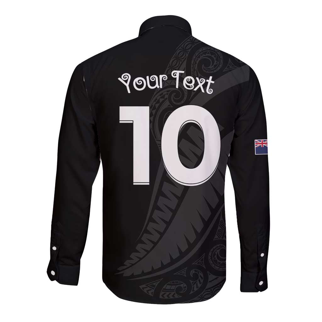 New Zealand Rugby Custom Long Sleeve Button Shirt Sporty Silver Fern Shape with Maori Tattoos LT03 - Polynesian Pride