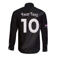 New Zealand Rugby Custom Long Sleeve Button Shirt Sporty Silver Fern Shape with Maori Tattoos LT03 - Polynesian Pride