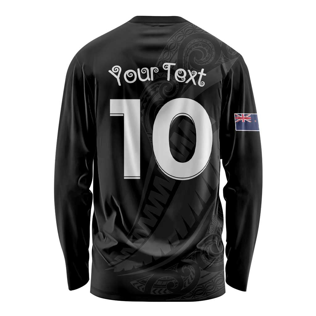 New Zealand Rugby Custom Long Sleeve Shirt Sporty Silver Fern Shape with Maori Tattoos LT03 - Polynesian Pride