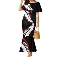 New Zealand Rugby Custom Mermaid Dress Sporty Silver Fern Shape with Maori Tattoos LT03 Women Black - Polynesian Pride