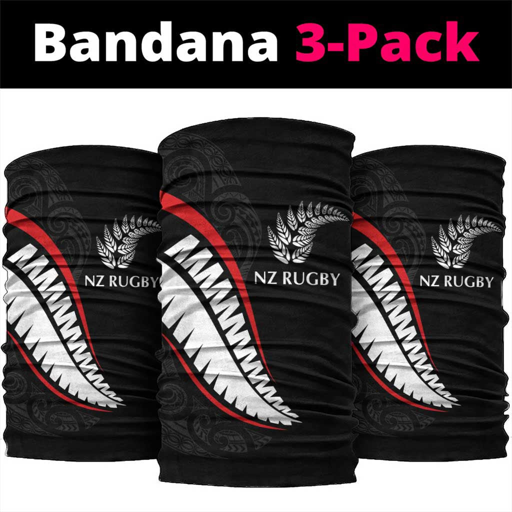 New Zealand Rugby Neck Gaiter Sporty Silver Fern Shape with Maori Tattoos LT03 package One Size: 25*50cm Black - Polynesian Pride