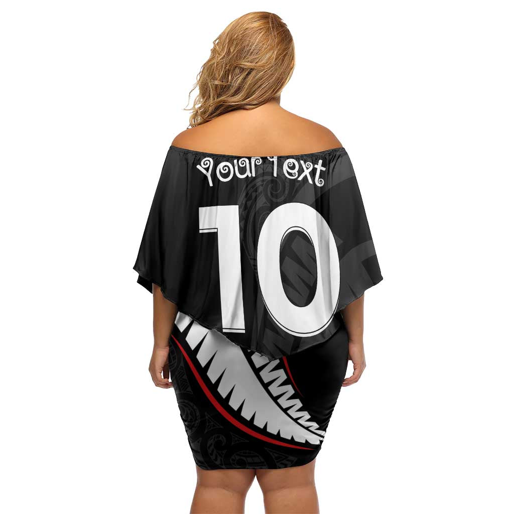 New Zealand Rugby Custom Off Shoulder Short Dress Sporty Silver Fern Shape with Maori Tattoos LT03 - Polynesian Pride