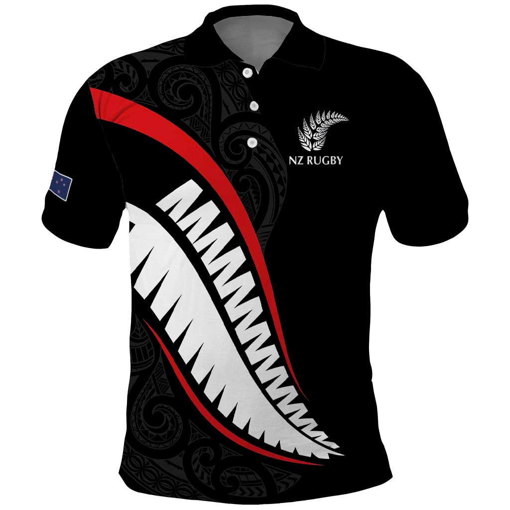 New Zealand Rugby Custom Polo Shirt Sporty Silver Fern Shape with Maori Tattoos - Polynesian Pride