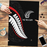 New Zealand Rugby Puzzle Sporty Silver Fern Shape with Maori Tattoos LT03 Black - Polynesian Pride