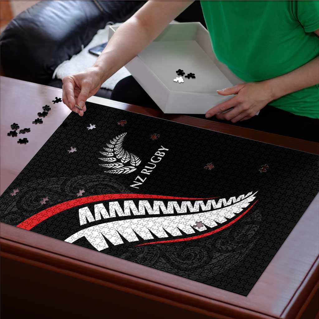 New Zealand Rugby Puzzle Sporty Silver Fern Shape with Maori Tattoos LT03 - Polynesian Pride