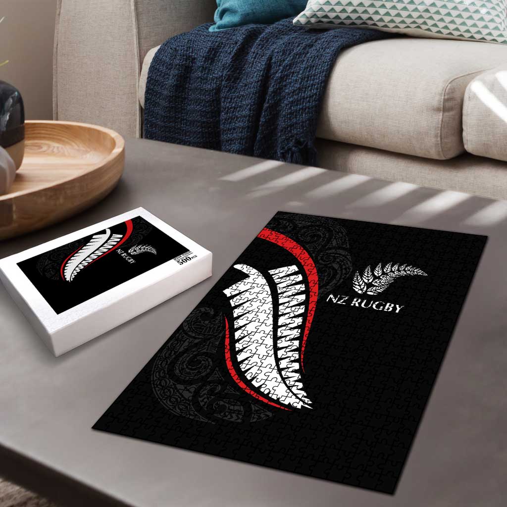New Zealand Rugby Puzzle Sporty Silver Fern Shape with Maori Tattoos LT03 - Polynesian Pride