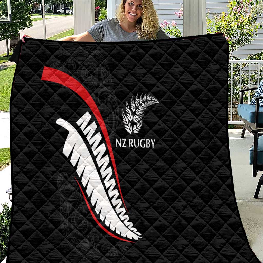 New Zealand Rugby Quilt Sporty Silver Fern Shape with Maori Tattoos LT03 Black - Polynesian Pride