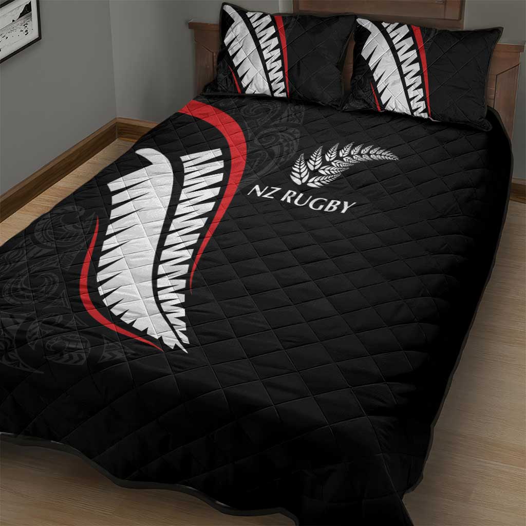 New Zealand Rugby Quilt Bed Set Sporty Silver Fern Shape with Maori Tattoos LT03 - Polynesian Pride