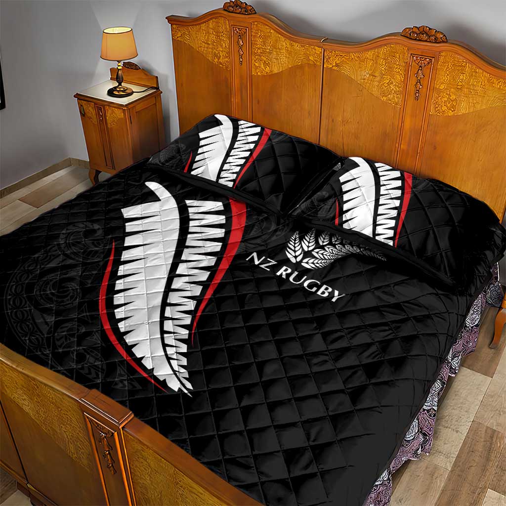 New Zealand Rugby Quilt Bed Set Sporty Silver Fern Shape with Maori Tattoos LT03 - Polynesian Pride