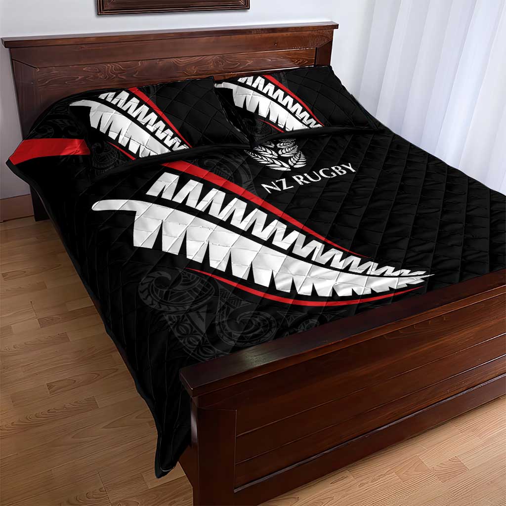 New Zealand Rugby Quilt Bed Set Sporty Silver Fern Shape with Maori Tattoos LT03 - Polynesian Pride