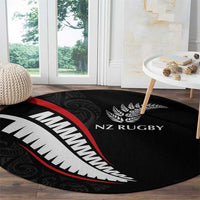 New Zealand Rugby Round Carpet Sporty Silver Fern Shape with Maori Tattoos LT03 - Polynesian Pride