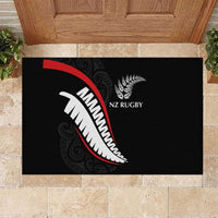 New Zealand Rugby Rubber Doormat Sporty Silver Fern Shape with Maori Tattoos LT03 Black - Polynesian Pride