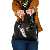 New Zealand Rugby Shoulder Handbag Sporty Silver Fern Shape with Maori Tattoos LT03 One Size Black - Polynesian Pride