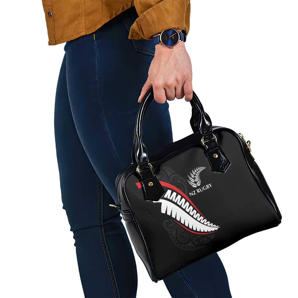 New Zealand Rugby Shoulder Handbag Sporty Silver Fern Shape with Maori Tattoos LT03 - Polynesian Pride