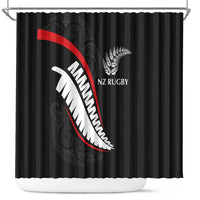 New Zealand Rugby Shower Curtain Sporty Silver Fern Shape with Maori Tattoos LT03 Black - Polynesian Pride