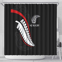 New Zealand Rugby Shower Curtain Sporty Silver Fern Shape with Maori Tattoos LT03 - Polynesian Pride