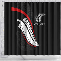 New Zealand Rugby Shower Curtain Sporty Silver Fern Shape with Maori Tattoos LT03 - Polynesian Pride