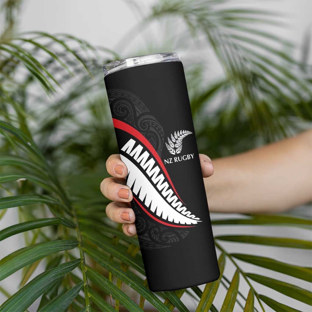 New Zealand Rugby Custom Skinny Tumbler Sporty Silver Fern Shape with Maori Tattoos LT03 - Polynesian Pride