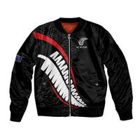 New Zealand Rugby Custom Sleeve Zip Bomber Jacket Sporty Silver Fern Shape with Maori Tattoos LT03 Unisex Black - Polynesian Pride