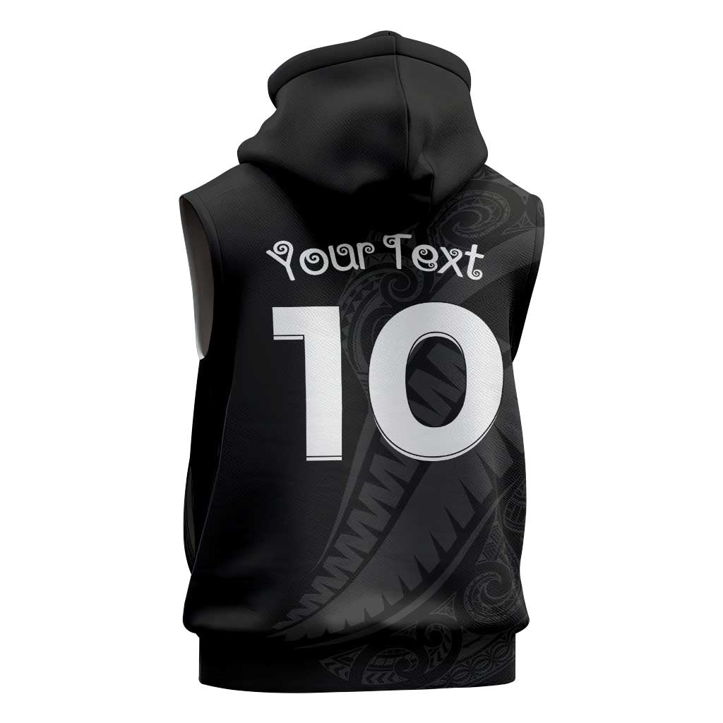 New Zealand Rugby Custom Sleeveless Hoodie Sporty Silver Fern Shape with Maori Tattoos LT03 - Polynesian Pride