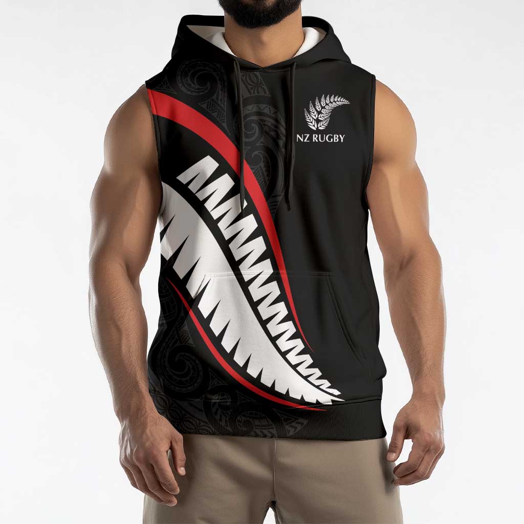 New Zealand Rugby Custom Sleeveless Hoodie Sporty Silver Fern Shape with Maori Tattoos LT03 - Polynesian Pride