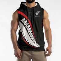 New Zealand Rugby Custom Sleeveless Hoodie Sporty Silver Fern Shape with Maori Tattoos LT03 - Polynesian Pride