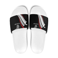 New Zealand Rugby Slide Sandals Sporty Silver Fern Shape with Maori Tattoos LT03 Black - Polynesian Pride