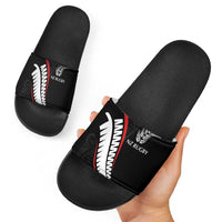 New Zealand Rugby Slide Sandals Sporty Silver Fern Shape with Maori Tattoos LT03 - Polynesian Pride