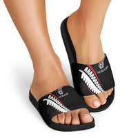 New Zealand Rugby Slide Sandals Sporty Silver Fern Shape with Maori Tattoos LT03 - Polynesian Pride