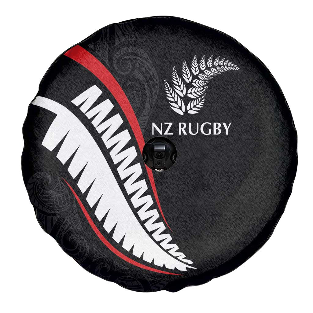 New Zealand Rugby Spare Tire Cover Sporty Silver Fern Shape with Maori Tattoos LT03 - Polynesian Pride