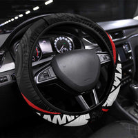 New Zealand Rugby Steering Wheel Cover Sporty Silver Fern Shape with Maori Tattoos LT03 Universal Fit Black - Polynesian Pride