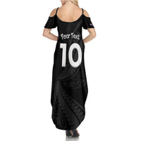 New Zealand Rugby Custom Summer Maxi Dress Sporty Silver Fern Shape with Maori Tattoos LT03 - Polynesian Pride