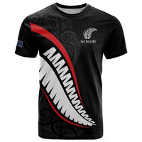 New Zealand Rugby Custom T Shirt Sporty Silver Fern Shape with Maori Tattoos LT03 Black - Polynesian Pride