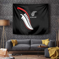 New Zealand Rugby Tapestry Sporty Silver Fern Shape with Maori Tattoos LT03 Black - Polynesian Pride