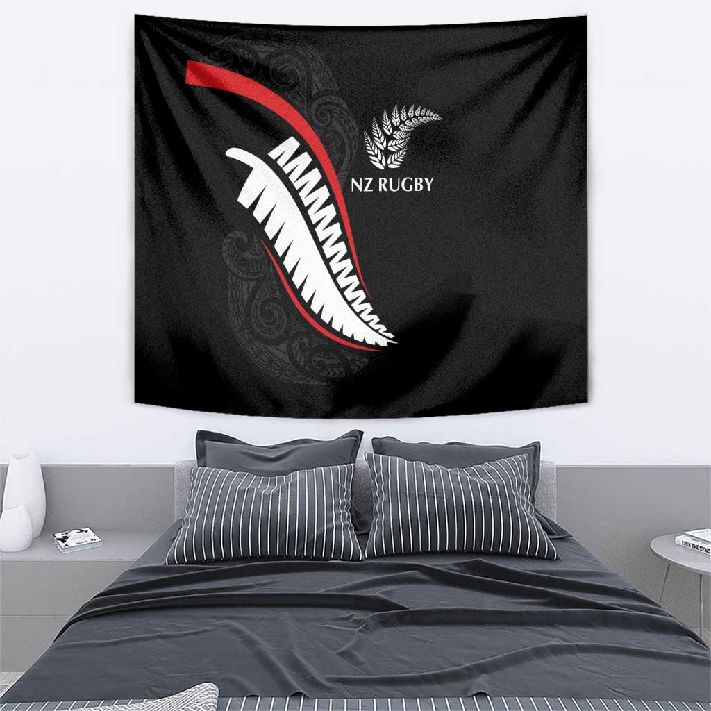 New Zealand Rugby Tapestry Sporty Silver Fern Shape with Maori Tattoos LT03 - Polynesian Pride